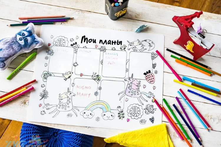 Коврик для творчества - многоразовая раскраска "Мои планы. Единороги"(44.5x34.5) mr-115